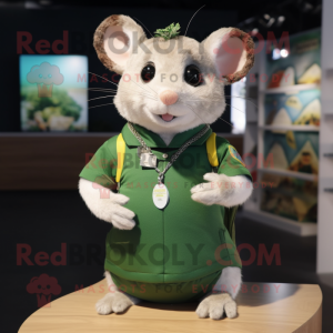 Forest Green Dormouse mascot costume character dressed with a Rash Guard and Necklaces