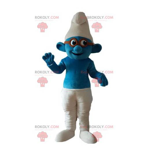 Mascot of the Smurf with glasses famous comic character -