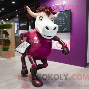 Magenta Zebu mascot costume...