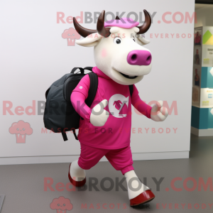 Magenta Zebu maskot kostume...
