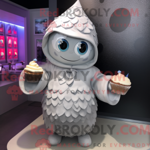 Sølv Cupcake maskot kostume...