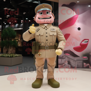 Peach American Soldier mascot costume character dressed with a Playsuit and Belts
