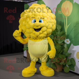 Yellow Cauliflower mascot costume character dressed with a Capri Pants and Foot pads