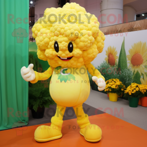 Yellow Cauliflower mascot costume character dressed with a Capri Pants and Foot pads