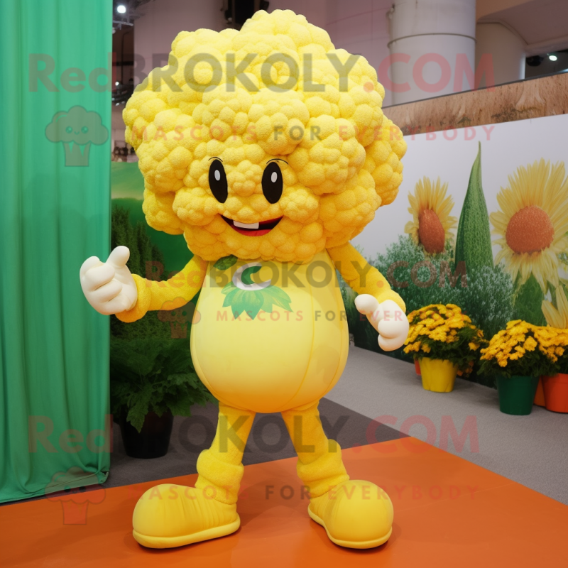 Yellow Cauliflower mascot costume character dressed with a Capri Pants and Foot pads Yellow Cauliflower mascot costume character dressed with a Capri Pants and Foot pads