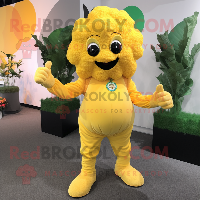 Yellow Cauliflower mascot costume character dressed with a Capri Pants and Foot pads