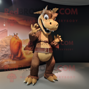Brown Dragon mascot costume character dressed with a Culottes and Belts