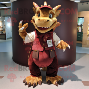 Brown Dragon mascot costume character dressed with a Culottes and Belts