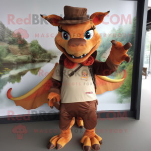 Brown Dragon mascot costume character dressed with a Culottes and Belts