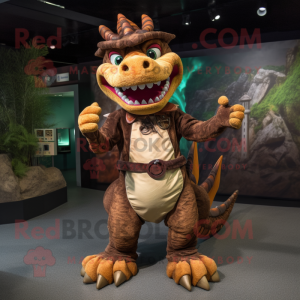 Brown Dragon mascot costume character dressed with a Culottes and Belts