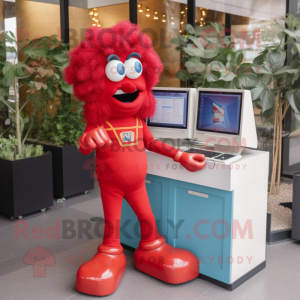 Röd datormaskot kostym...