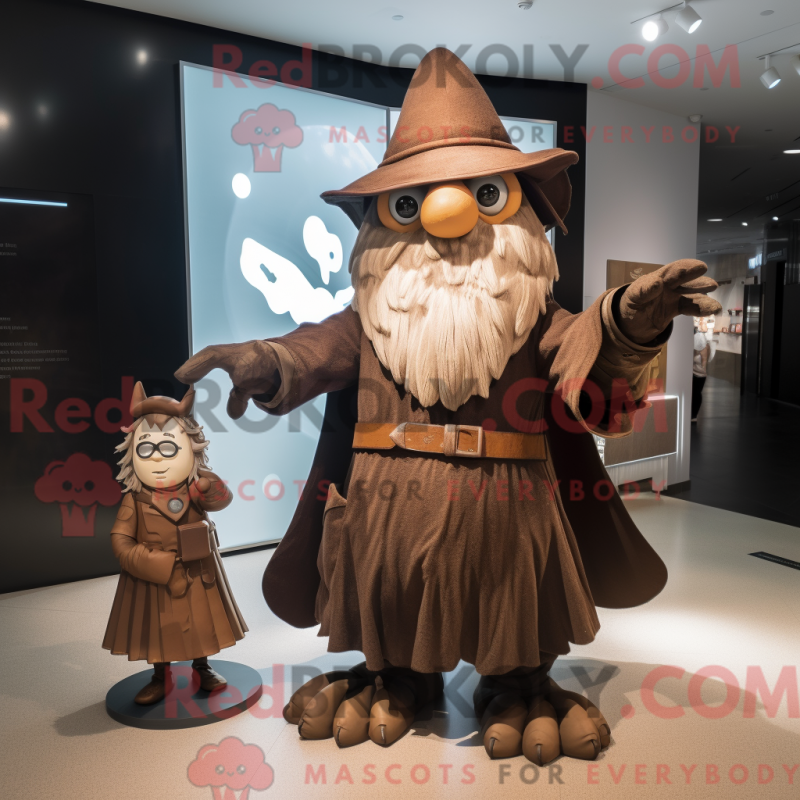 Fantasia de mascote de mago marrom com terno e relógios - Mascotes bruxos - REBROKO_347800 - RedBrokoly.com