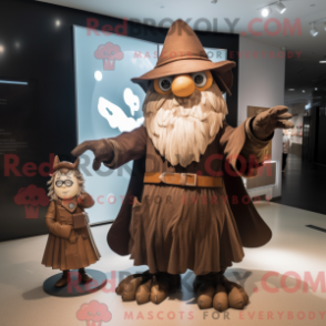 Fantasia de mascote de mago marrom com terno e relógios - Mascotes bruxos - REBROKO_347800 - RedBrokoly.com