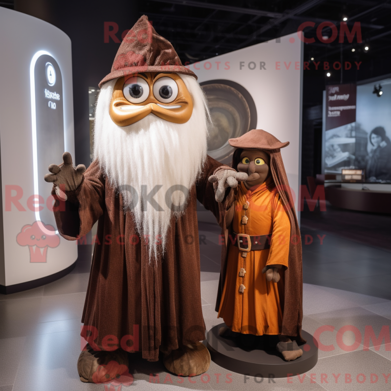 Fantasia de mascote de mago marrom com terno e relógios - Mascotes bruxos - REBROKO_347803 - RedBrokoly.com