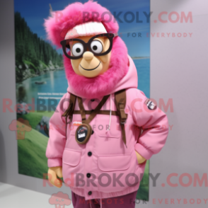 Fantasia de mascote Pink Chief com parca e óculos - Mascotes principais - REBROKO_347817 - RedBrokoly.com