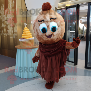 Rust Cupcake mascot costume character dressed with a Evening Gown and Shawls