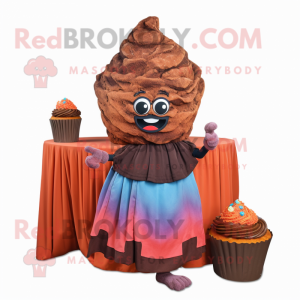 Rust Cupcake mascot costume character dressed with a Evening Gown and Shawls