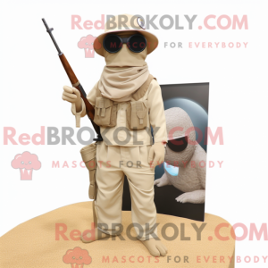 Beige Sniper mascot costume...