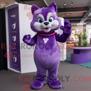 Fantasia de mascote gato roxo com vestido e luvas - Mascotes de gato - REBROKO_347980 - RedBrokoly.com