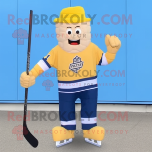 Gold Ice Hockey Stick mascot costume character dressed with a Mom Jeans and Shoe laces