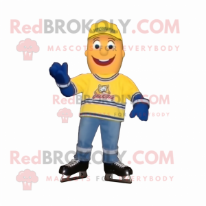 Gold Ice Hockey Stick mascot costume character dressed with a Mom Jeans and Shoe laces