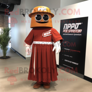 Rust Pho mascot costume character dressed with a Empire Waist Dress and Bracelets