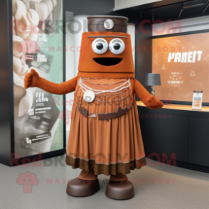 Rust Pho mascot costume character dressed with a Empire Waist Dress and Bracelets