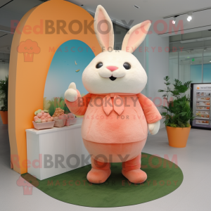 Peach Rabbit mascot costume character dressed with a Sweater and Cufflinks