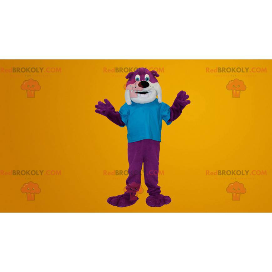Mascotte del cane bulldog viola e bianco - Redbrokoly.com