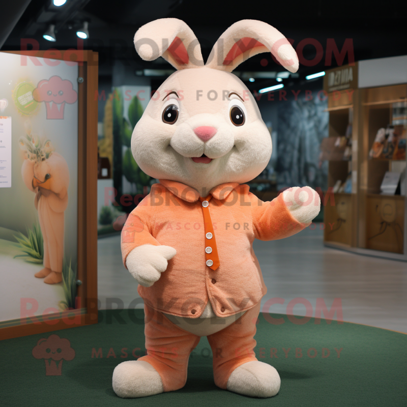 Peach Rabbit mascot costume character dressed with a Sweater and Cufflinks Peach Rabbit mascot costume character dressed with a Sweater and Cufflinks