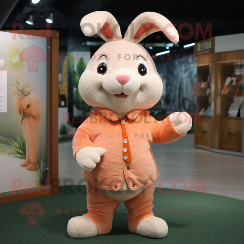 Peach Rabbit mascot costume character dressed with a Sweater and Cufflinks