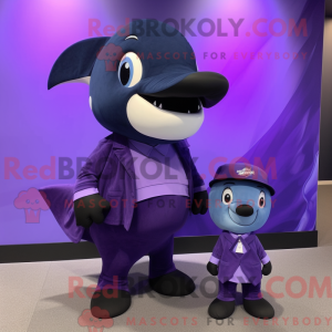 Paars orka-mascottekostuum...