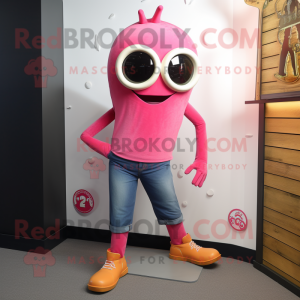 Pink Cyclops mascot costume character dressed with a Flare Jeans and Cufflinks