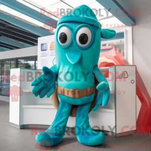 Teal Squid mascottekostuum...