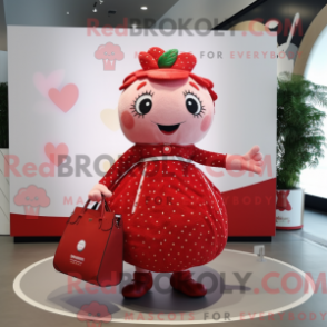 Fantasia de mascote de morango com saia circular e bolsas - Mascotes de morango - REBROKO_348325 - RedBrokoly.com