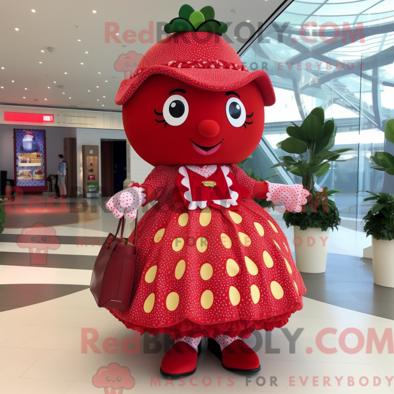 Fantasia de mascote de morango com saia circular e bolsas - Mascotes de morango - REBROKO_348326 - RedBrokoly.com