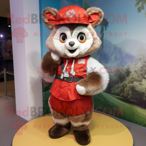 Gray Red Panda mascot costume character dressed with a Mini Skirt and Berets