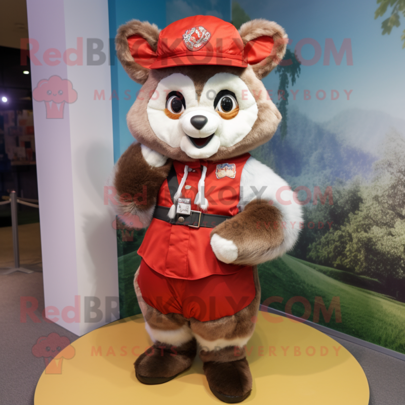 Gray Red Panda mascot costume character dressed with a Mini Skirt and Berets Gray Red Panda mascot costume character dressed with a Mini Skirt and Berets