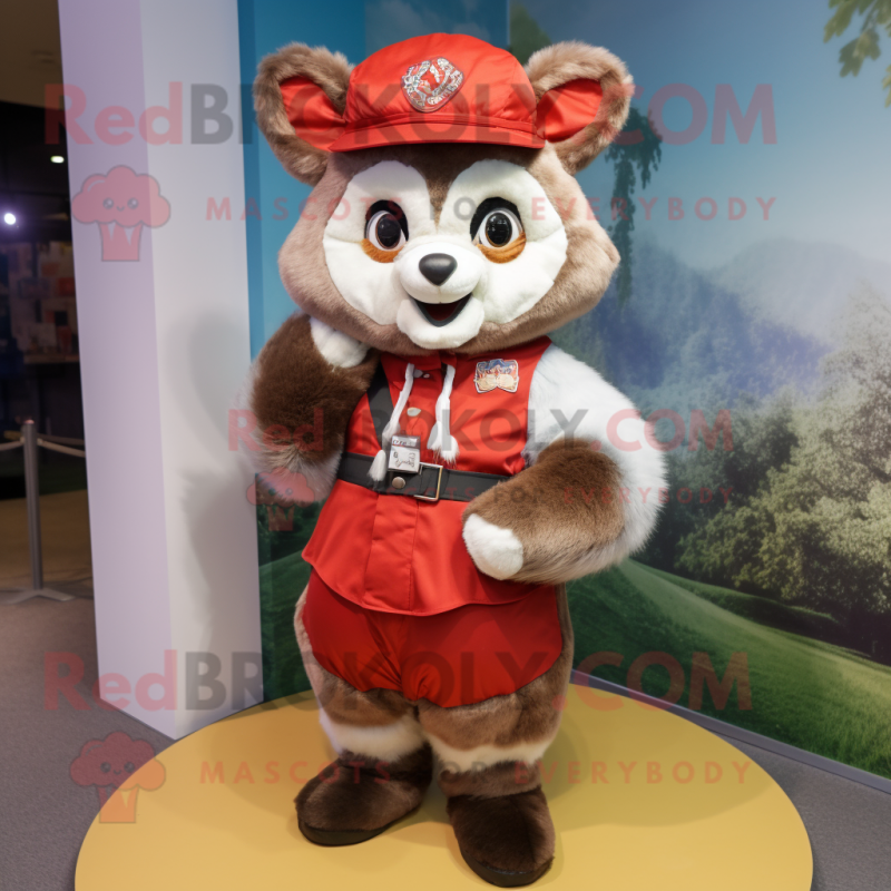 Gray Red Panda mascot costume character dressed with a Mini Skirt and Berets