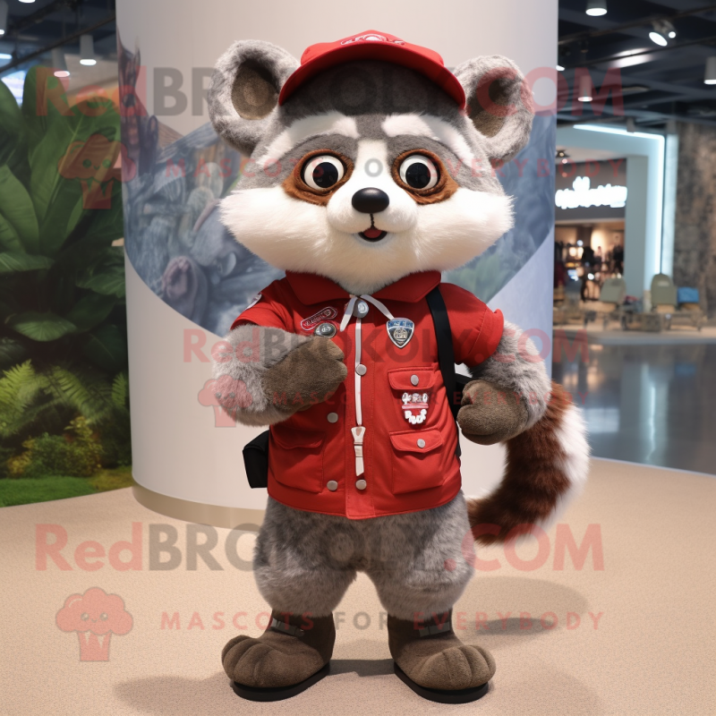 Gray Red Panda mascot costume character dressed with a Mini Skirt and Berets Gray Red Panda mascot costume character dressed with a Mini Skirt and Berets