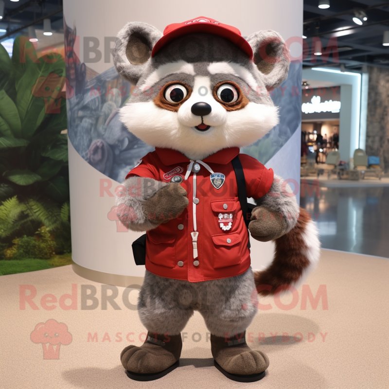 Gray Red Panda mascot costume character dressed with a Mini Skirt and Berets