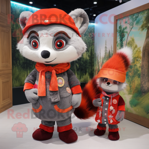 Grå röd panda maskot kostym...