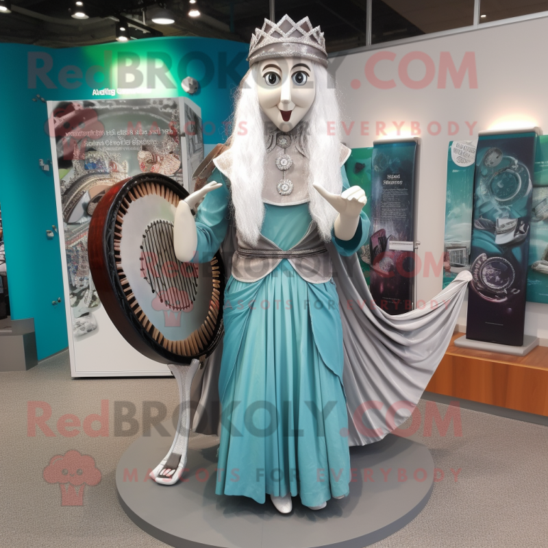 Silver Celtic Harp mascot costume character dressed with a Blouse and Bracelet watches