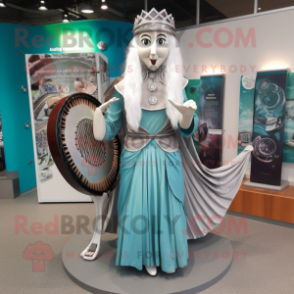 Silver Celtic Harp mascot costume character dressed with a Blouse and Bracelet watches