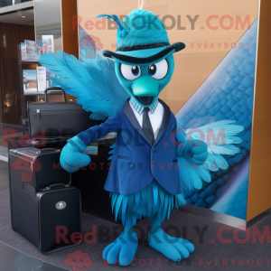 Cyan Peacock maskot kostume...