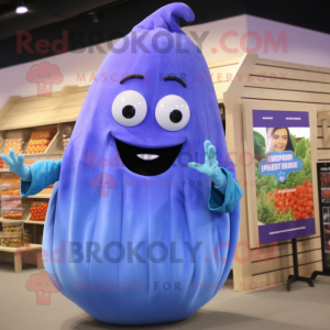 Sky Blue Eggplant mascot costume character dressed with a Long Sleeve Tee and Necklaces