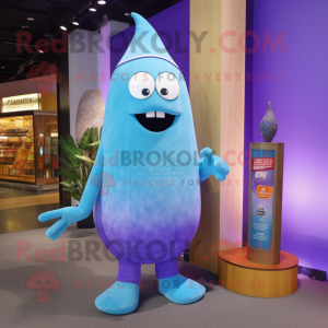Sky Blue Eggplant mascot costume character dressed with a Long Sleeve Tee and Necklaces