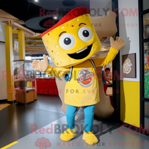 Geel pizza-mascottekostuum...