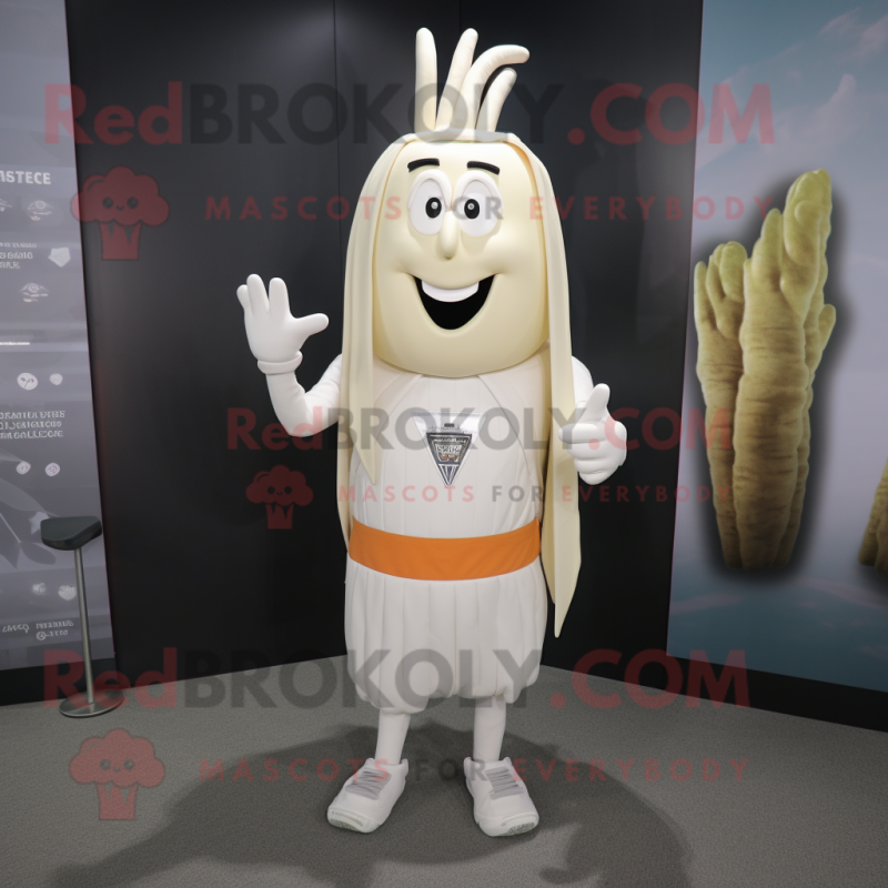 White Asparagus mascot costume character dressed with a Shorts and Earrings