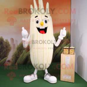 White Asparagus mascot costume character dressed with a Shorts and Earrings